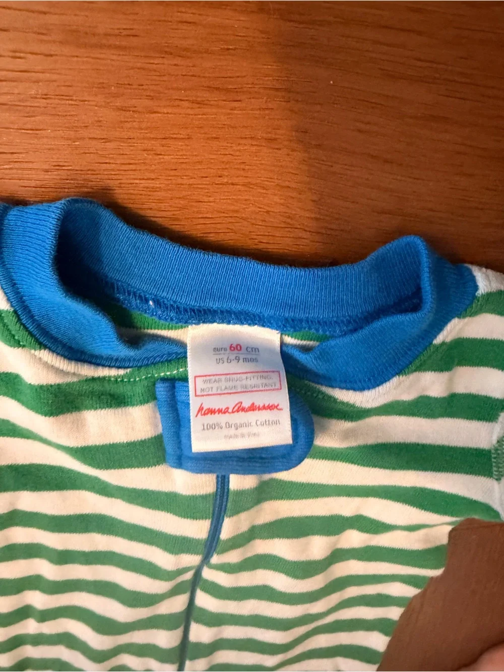 Hanna Andersson Green Stripe Organic Cotton Zip Sleeper Pajamas 6–9 Month
